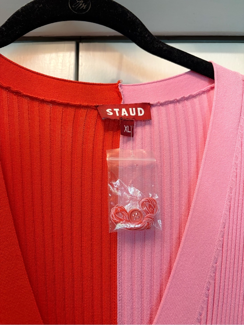 NWT STAUD ShokoTwo-Tone Red and Pink Ribbed Button-Front Maxi Dress - Picture 2 of 6